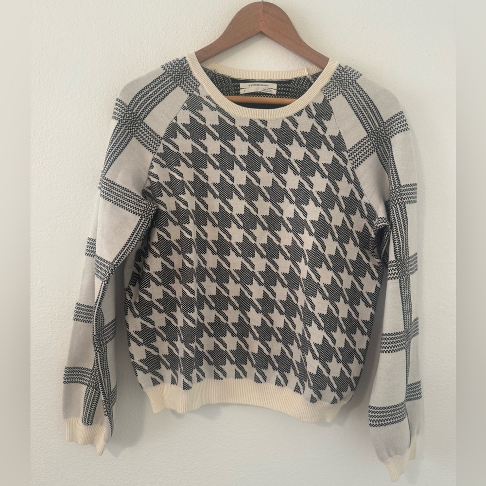 By Anthropologie Bailey Pullover Knit Sweater Houndstooth Window Pane Plaid Sm
